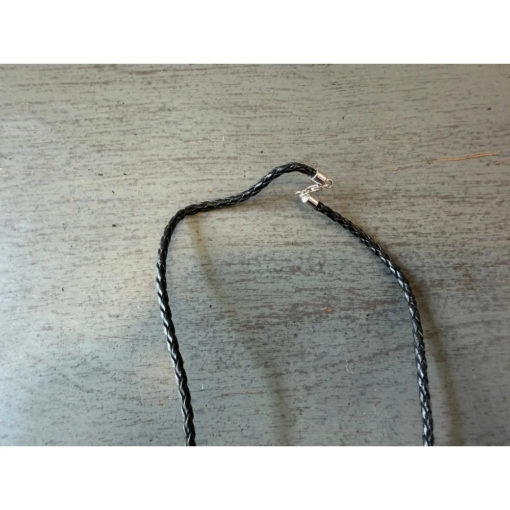 Vintage Black Braided Leather Cord Necklace 16 Inch Silver Tone Lobster Clasp